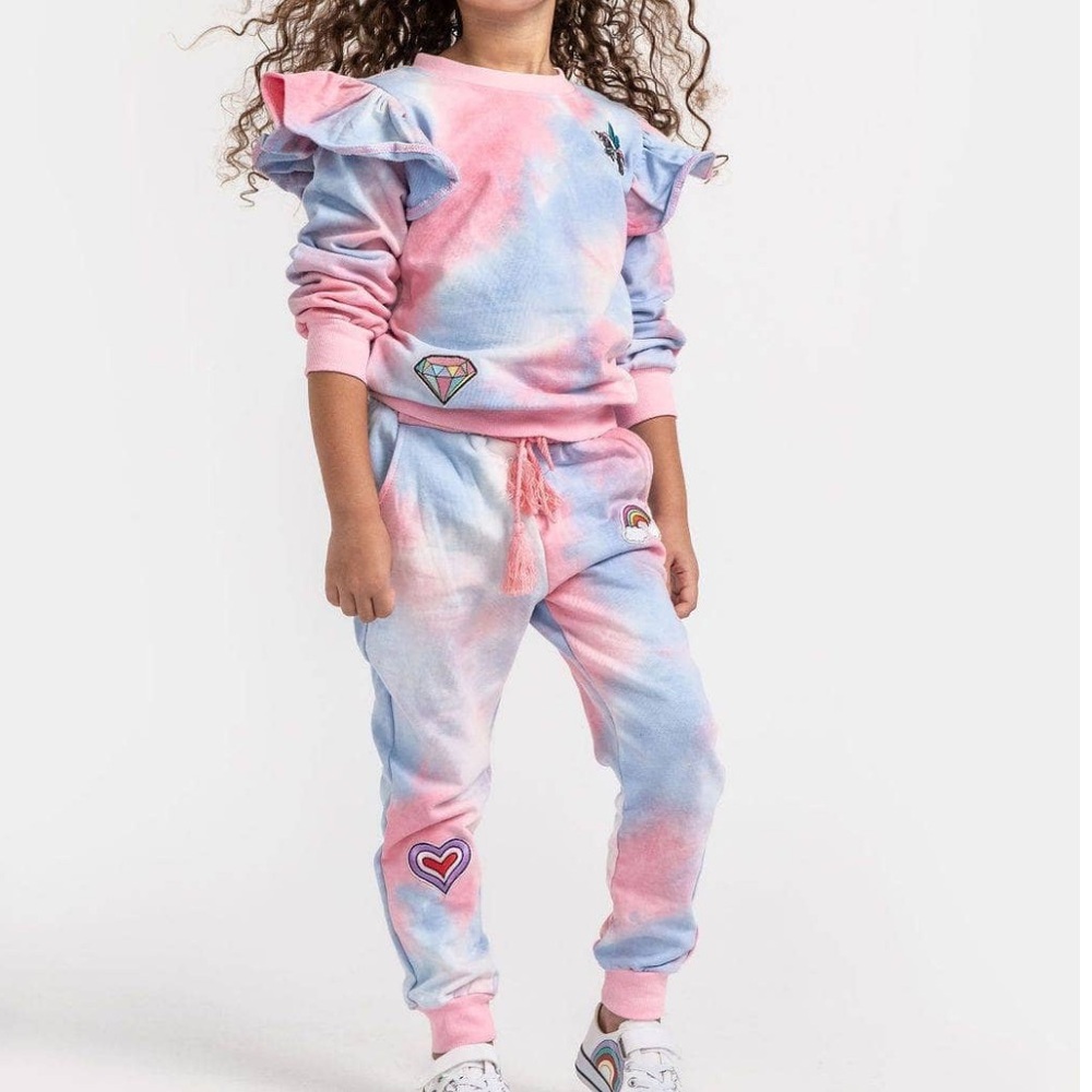 Lola + The Boys Tie Dye Ruffle Patch Jogger Set